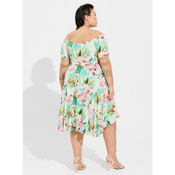 NWT Torrid 1X Floral Print Mini Supersoft Off Shoulder Skater Dress Size 14-16 - Picture 2 of 8